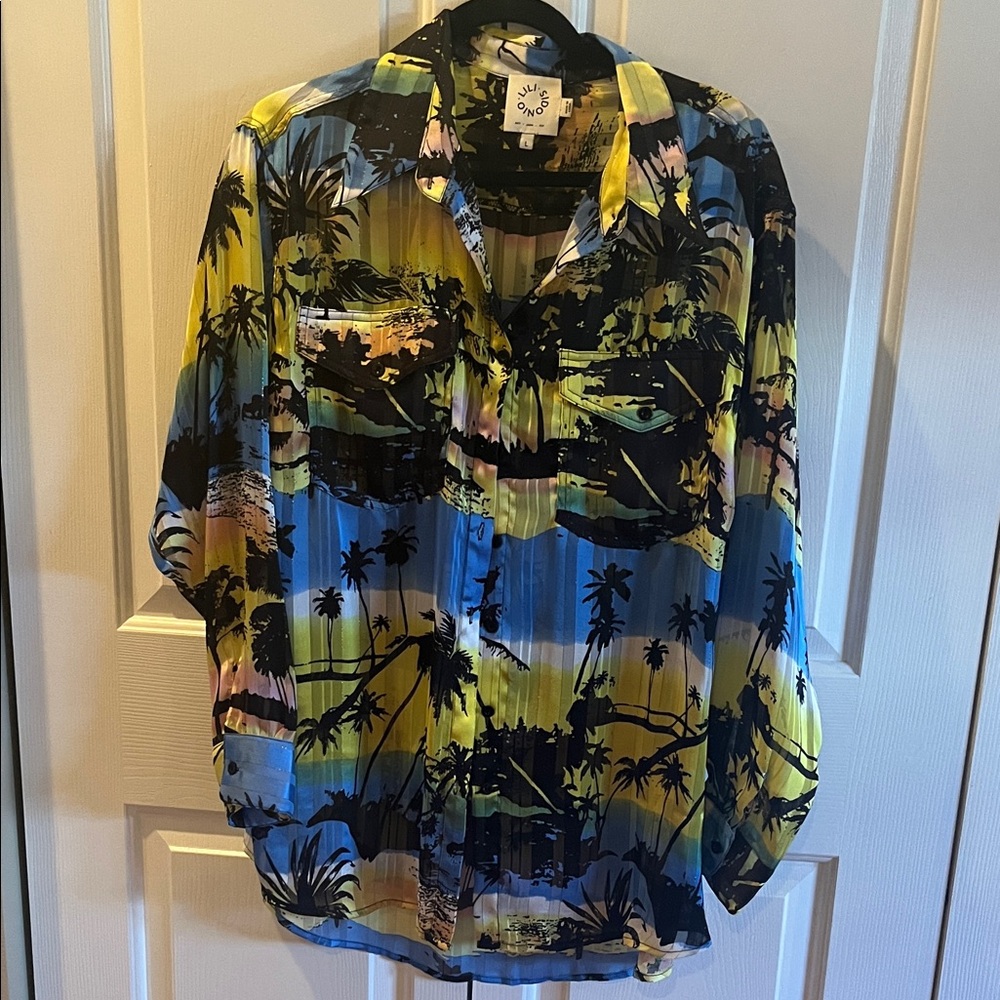 Tropical Print Button-Up Shirt / Beach Cover Up